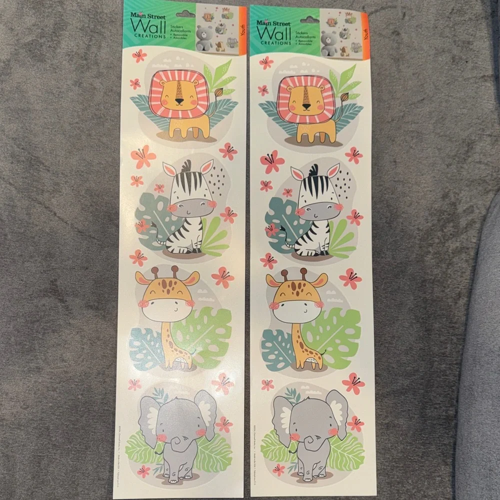 Animal Wall Decals Lion, Zebra, Giraffe, and Elephant Set of 2 NWT